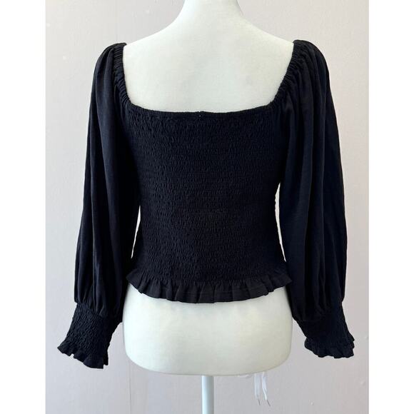 Pilcro Ruched Longsleeve Printed Smocked Feminine Boho Blouse Size S - Picture 3 of 5